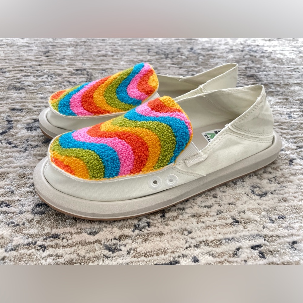 Sanuk Donna Rainbow Hemp Loafers Womens 8 White Colorful Slip On Sidewalk Surfer - Picture 10 of 11